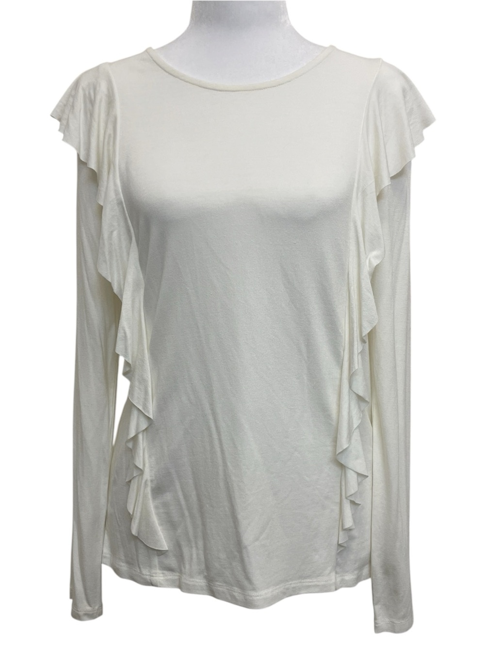 Esprit Off White Ruffle Front Long Sleeve Shirt